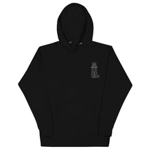 Load image into Gallery viewer, Embroidered cat on a black hoodie by JD&#39;s Mug Shoppe
