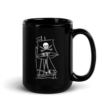 Load image into Gallery viewer, 15 oz black pirate ship coffee mug
