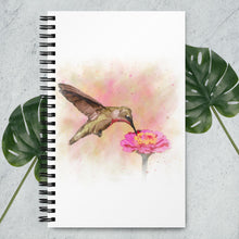 Load image into Gallery viewer, Hummingbird notebook. The design is in a watercolour-style.
