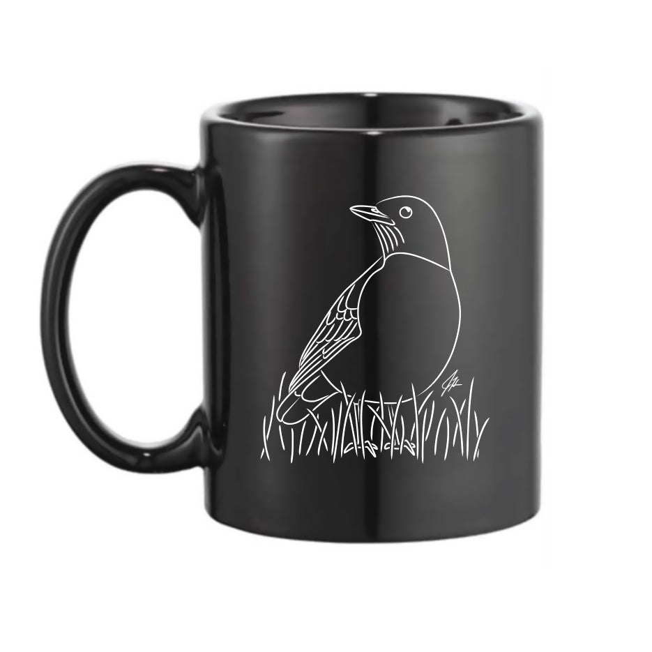 Black coffee mug with a Robin design