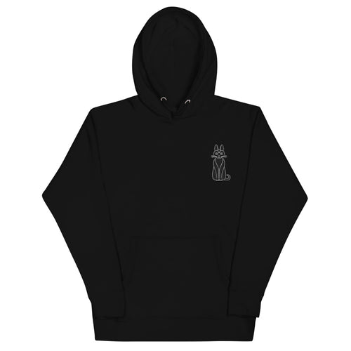 Embroidered cat on a black hoodie by JD's Mug Shoppe