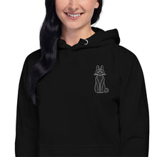 Load image into Gallery viewer, JD&#39;s Mug Shoppe&#39;s Hoodie with a cat embroidered on the left chest area
