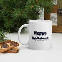 Load image into Gallery viewer, Christmas coffee mug with Happy Holidays text
